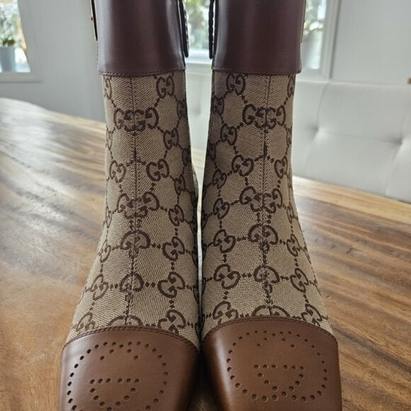 NWT Gucci GG Canvas Brown Monogram Ankle Boots - Picture 5 of 14